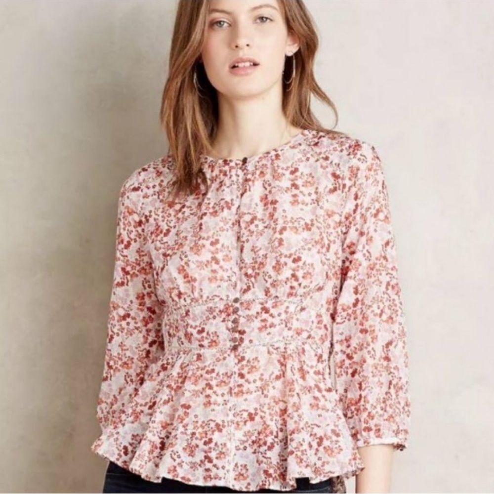 ANTHROPOLOGIE Moulinette Soeurs‎ Amelie Blouse, Floral, Romantic, Size 2, NWOT! - Picture 2 of 7